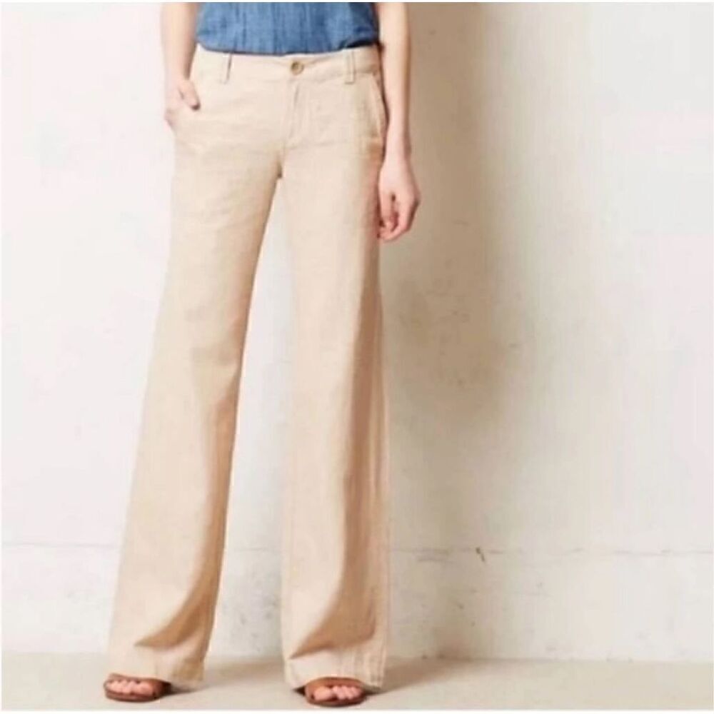 Pilcro & The Letterpress Linen Wide Leg Pants 4 Cream Beige Coastal Grandma